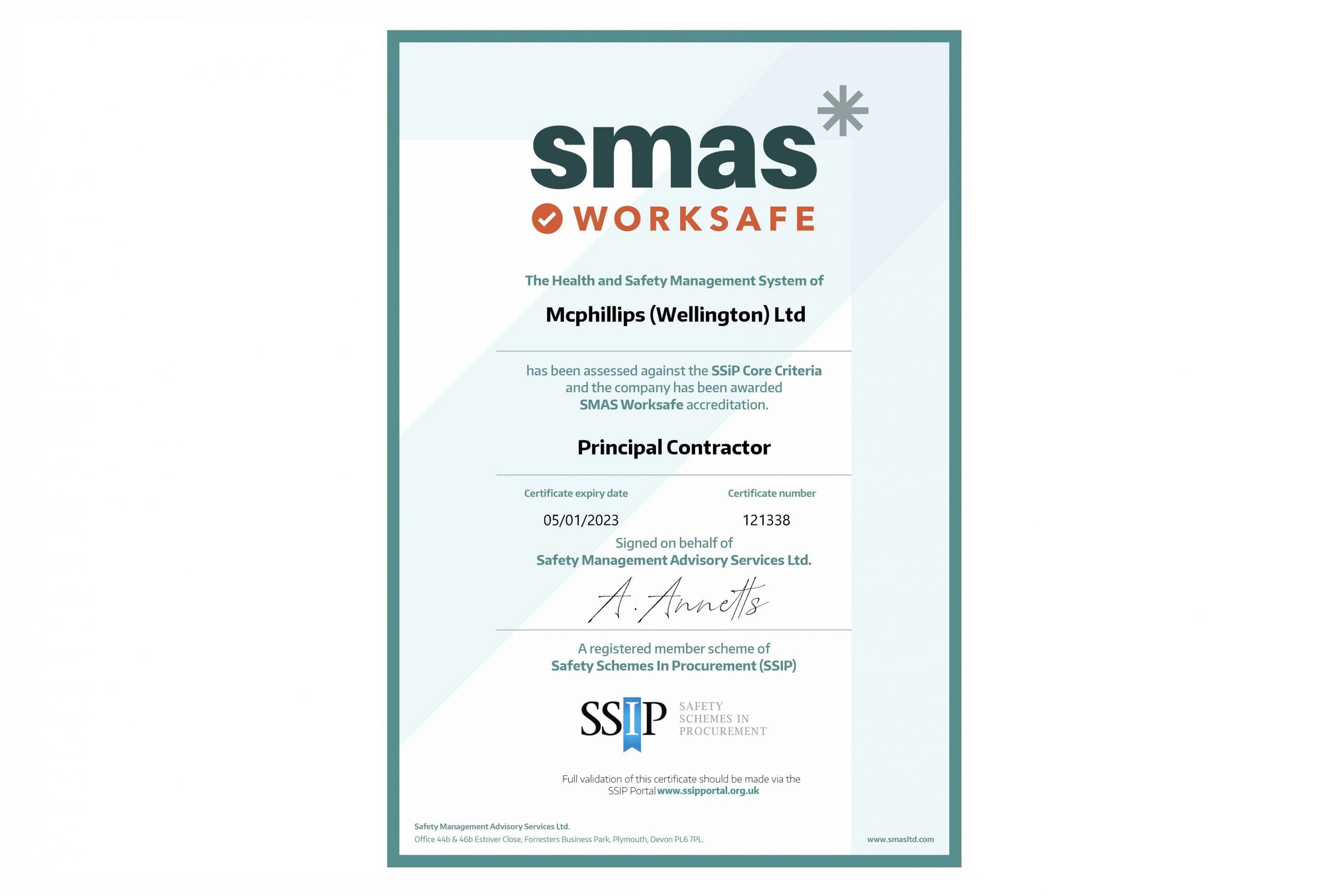 SMAS Worksafe SSIP Certification - McPhillips