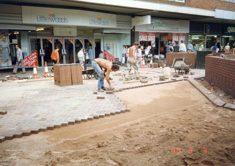 mcphillips construction team laying paving in the 1980s